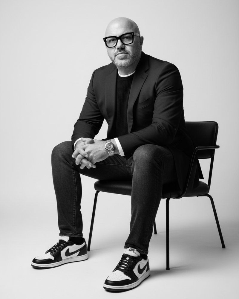 Héctor Barba, diseñador gráfico en San Luis Potosí — retrato en estudio